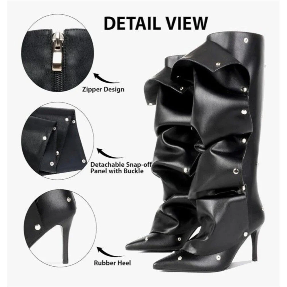 Eusibb Slouch Pointed Toe Knee High Boots Stiletto 8.5 Heel Pull On Convertible